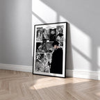 Sung Jinwoo manga poster inspired by Solo Leveling in a black frame against a light gray wall