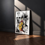 Suzune manga poster inspired by Sword of the Demon Hunter: Kijin Gentosho in a black frame against a charcoal gray wall