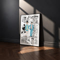 Taiki Inomata and Chinatsu Kano manga poster inspired by Blue Box in a black frame against a charcoal gray wall