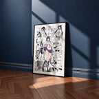 Takane Takamine manga poster inspired by Please Put Them On, Takamine-san! in a black frame against a navy blue wall