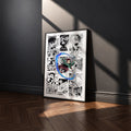 Tanjiro Kamado manga poster inspired by Demon Slayer in a black frame against a charcoal gray wall
