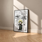Tanya Degurechaff manga poster inspired by The Saga of Tanya the Evil in a black frame against a warm beige wall