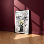 Tanya Degurechaff manga poster inspired by The Saga of Tanya the Evil in a black frame against a burgundy wall