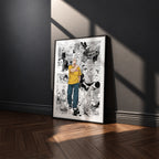 Taro Sakamoto manga poster inspired by Sakamoto Days in a black frame against a charcoal gray wall
