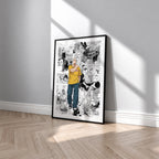 Taro Sakamoto manga poster inspired by Sakamoto Days in a black frame against a light gray wall