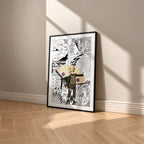 Temari manga poster inspired by Naruto in a black frame against a warm beige wall