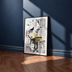 Temari manga poster inspired by Naruto in a black frame against a navy blue wall