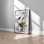 Temari manga poster inspired by Naruto in a black frame against a light gray wall