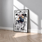 Tengen Uzui manga poster inspired by Demon Slayer in a black frame against a light gray wall