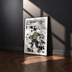 Tenten manga poster inspired by Naruto in a black frame against a charcoal gray wall