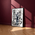 Tenya Iida manga poster inspired by My Hero Academia in a black frame against a burgundy wall