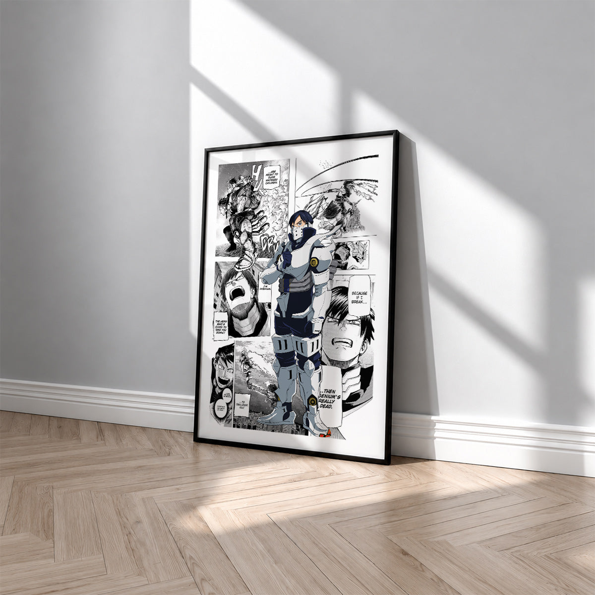 Tenya Iida manga poster inspired by My Hero Academia in a black frame against a light gray wall
