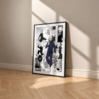 Toge Inumaki manga poster inspired by Jujutsu Kaisen in a black frame against a warm beige wall