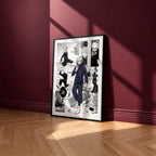 Toge Inumaki manga poster inspired by Jujutsu Kaisen in a black frame against a burgundy wall