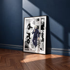 Toge Inumaki manga poster inspired by Jujutsu Kaisen in a black frame against a navy blue wall