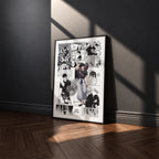 Toji Fushiguro manga poster inspired by Jujutsu Kaisen in a black frame against a charcoal gray wall