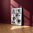 Toji Fushiguro manga poster inspired by Jujutsu Kaisen in a black frame against a burgundy wall