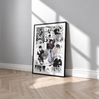 Toji Fushiguro manga poster inspired by Jujutsu Kaisen in a black frame against a light gray wall