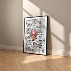Tony Tony Chopper manga poster inspired by One Piece in a black frame against a warm beige wall