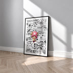 Tony Tony Chopper manga poster inspired by One Piece in a black frame against a light gray wall