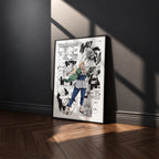 Tsunade Senju manga poster inspired by Naruto in a black frame against a charcoal gray wall