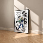Tsunade Senju manga poster inspired by Naruto in a black frame against a warm beige wall