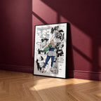 Tsunade Senju manga poster inspired by Naruto in a black frame against a burgundy wall