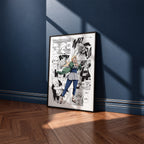 Tsunade Senju manga poster inspired by Naruto in a black frame against a navy blue wall