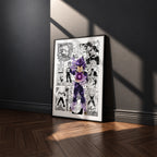 Vegeta Ultra Ego manga poster inspired by Dragon Ball in a black frame against a charcoal gray wall