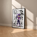 Vegeta Ultra Ego manga poster inspired by Dragon Ball in a black frame against a warm beige wall