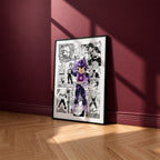 Vegeta Ultra Ego manga poster inspired by Dragon Ball in a black frame against a burgundy wall