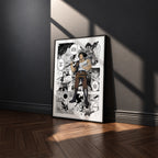 Yami Sukehiro manga poster inspired by Black Clover in a black frame against a charcoal gray wall