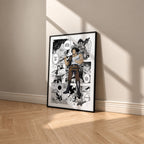 Yami Sukehiro manga poster inspired by Black Clover in a black frame against a warm beige wall