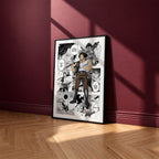 Yami Sukehiro manga poster inspired by Black Clover in a black frame against a burgundy wall