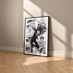 Yato manga poster inspired by Noragami in a black frame against a warm beige wall