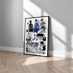 Yoichi Isagi manga poster inspired by Blue Lock in a black frame against a light gray wall