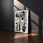 Yoichi Nagumo manga poster inspired by Sakamoto Days in a black frame against a charcoal gray wall