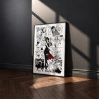 Yor Forger manga poster inspired by Spy x Family in a black frame against a charcoal gray wall
