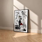 Yor Forger manga poster inspired by Spy x Family in a black frame against a warm beige wall