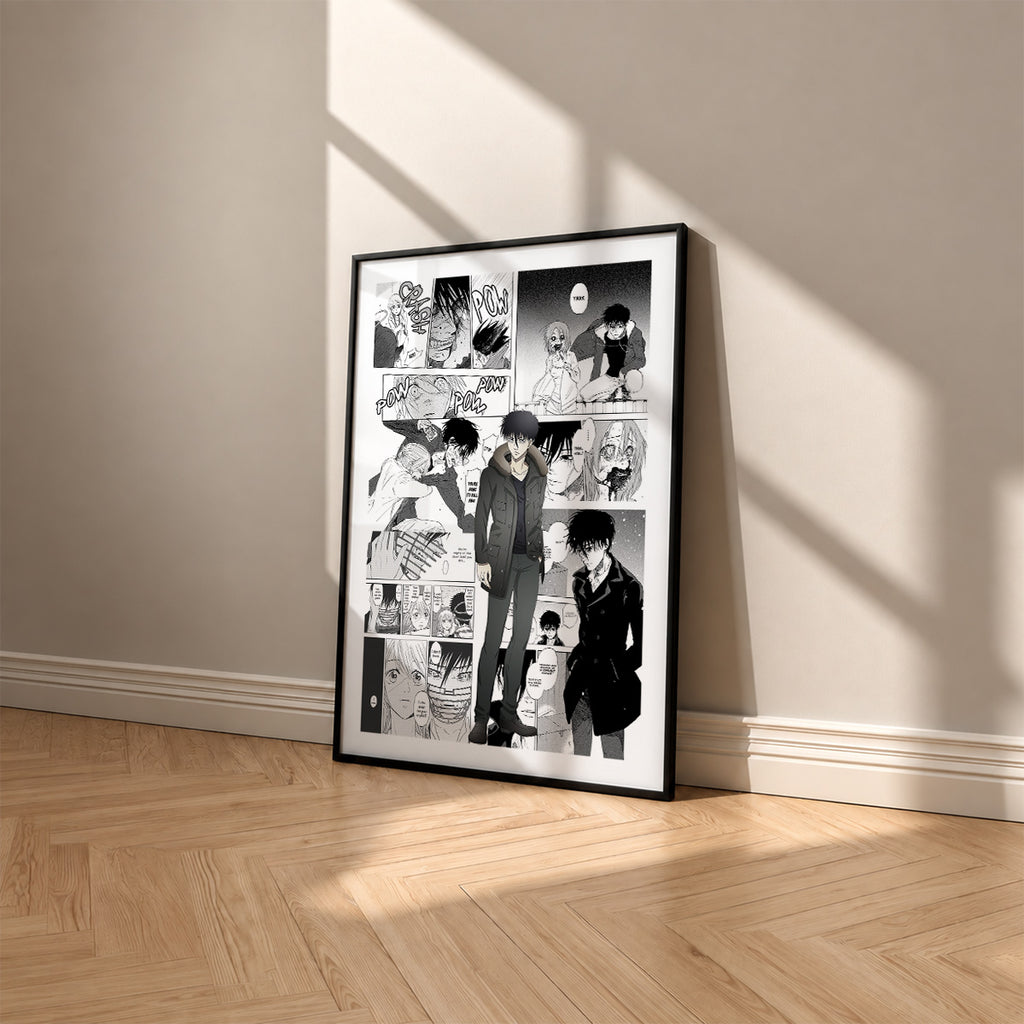 Yuki Anzai manga poster inspired by Devils' Line in a black frame against a warm beige wall