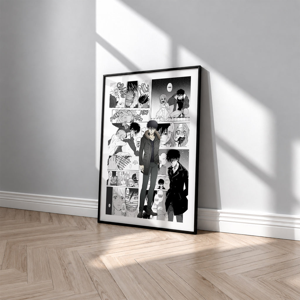 Yuki Anzai manga poster inspired by Devils' Line in a black frame against a light gray wall