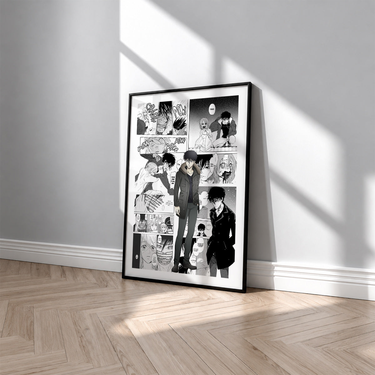 Yuki Anzai manga poster inspired by Devils' Line in a black frame against a light gray wall