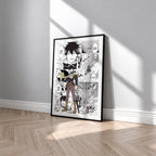 Yuno manga poster inspired by Black Clover in a black frame against a light gray wall