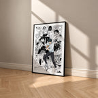 Yuta Okkotsu manga poster inspired by Jujutsu Kaisen in a black frame against a warm beige wall
