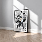 Yuta Okkotsu manga poster inspired by Jujutsu Kaisen in a black frame against a light gray wall
