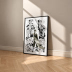Zabuza Momochi manga poster inspired by Naruto in a black frame against a warm beige wall