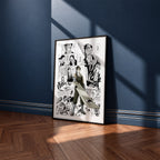 Zabuza Momochi manga poster inspired by Naruto in a black frame against a navy blue wall