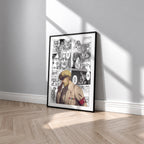 Zeke Yeager manga poster inspired by Attack on Titan in a black frame against a light gray wall
