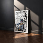 Zohakuten manga poster inspired by Demon Slayer in a black frame against a charcoal gray wall