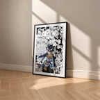 Zohakuten manga poster inspired by Demon Slayer in a black frame against a warm beige wall
